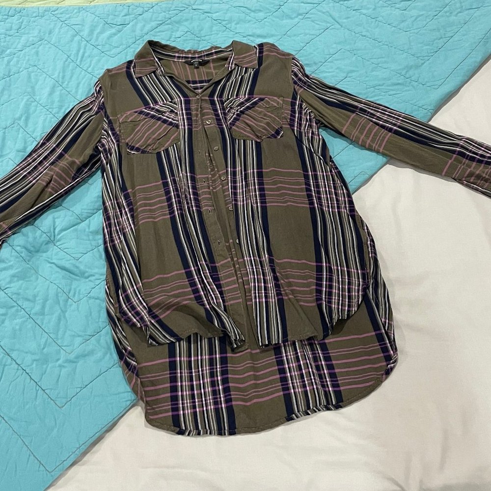 Express Long Sleeved Shirt Dress Tunic Button Down Plaid Large